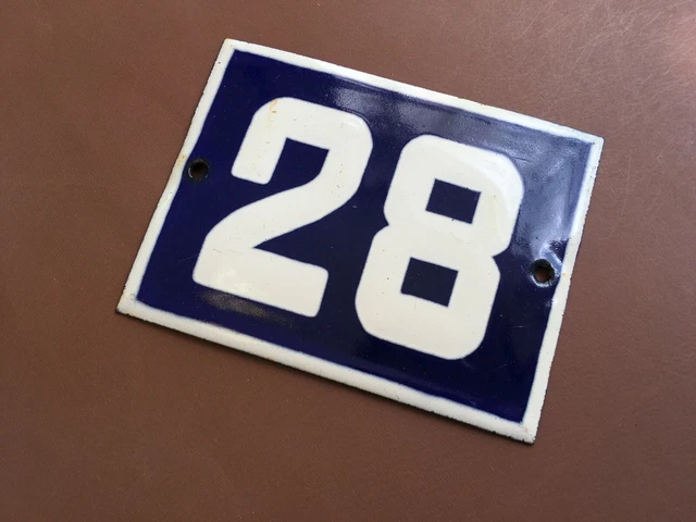 ANTIQUE VINTAGE FRENCH ENAMEL SIGN HOUSE NUMBER 28 DOOR GATE SIGN BLUE 1950's