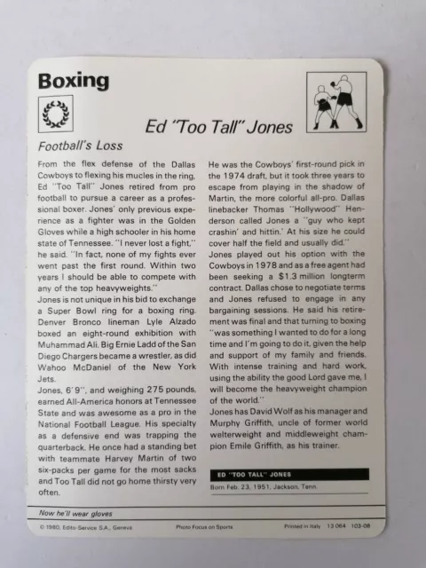 Servizio Edito - Carte Sportive - Boxe - Ed ""Too Tall' Jones - 103-08 2