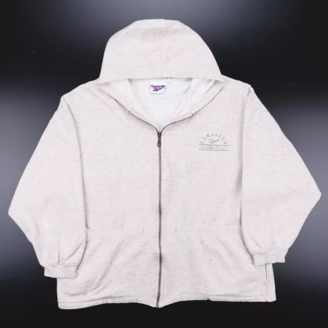 Felpa con cappuccio vintage REEBOK donna classici anni '90 beige cerniera intera semplice L