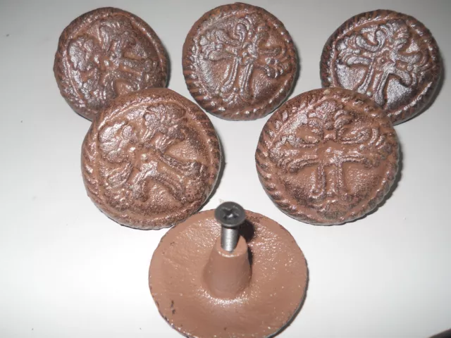 12 Cast Iron Antique Style CROSS Drawer Pull Barn Handle Door Knobs ROUND CHURCH
