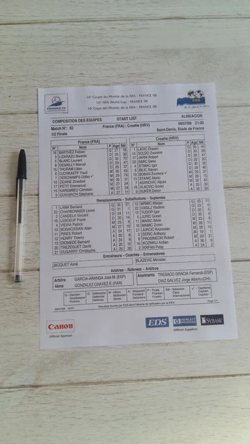 LOT DE DOCUMENTS officiels coupe du monde 1998 EUR 70,00 - FR