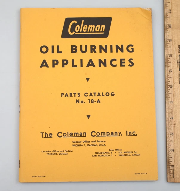 VINTAGE 1949 COLEMAN Oil Burning Appliances Parts Catalog No. 18A 19.