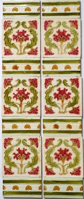 Stunning Antique Victorian Art Nouveau Fireplace Tile Set by T & R Boote