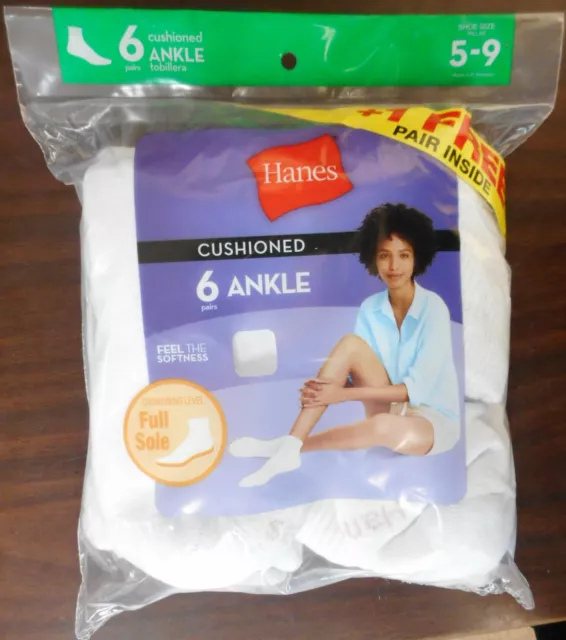 Hanes Pack Of 7 Pair Of Womens Cushioned Ankle Socks White Size 5-9****