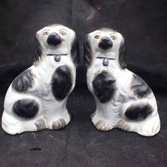 C1900 Pair antique late Victorian Staffordshire Pottery Dogs 6" 15cm tall.