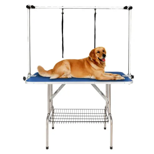 Dog Grooming Table, Pet Trimming Table Drying Table w/ Arm Noose & Mesh Tray