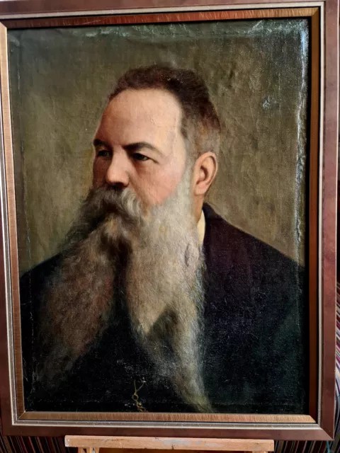 quadro ritratto ad olio su tela di un uomo con la barba fine '800 - primi '900