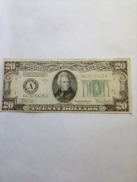 1934C Series $20 Dollar Federal Reserve Note New Back and Green Seal