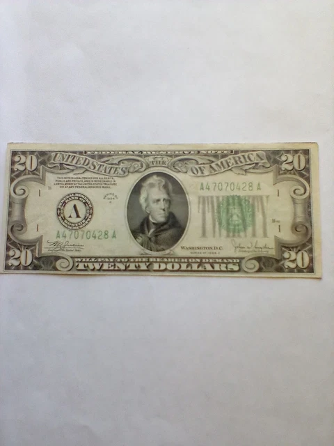 1934C Series $20 Dollar Federal Reserve Note New Back and Green Seal
