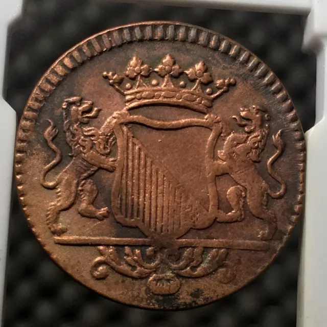 NETHERLANDS INDIES VOC 1742 UTRECHT DUIT #04 KM111 flat shield