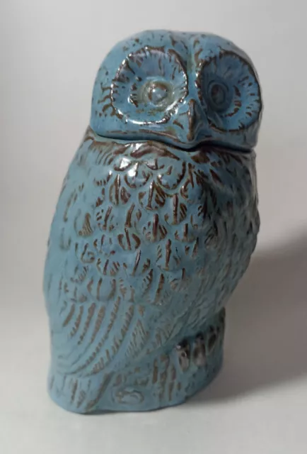 Vintage TYN LLAN Studio Pottery Wales Blue Owl lidded Pot / Jar / Caddy