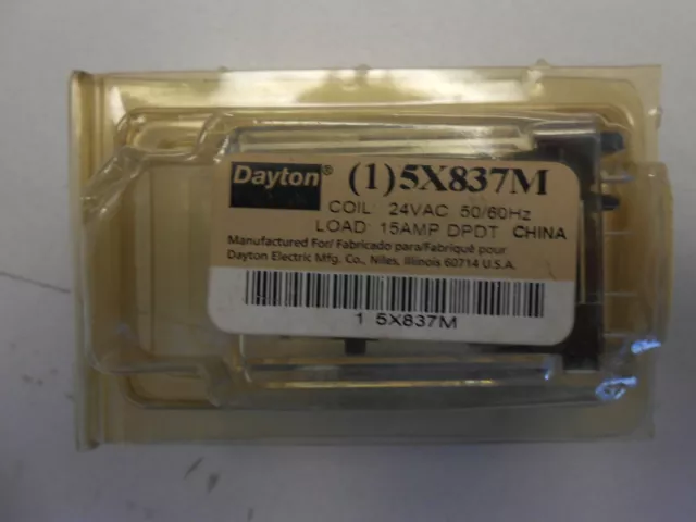 Dayton Ice Cube Relay 5X837M Coil 24 Vac 15 Amp Dpdt