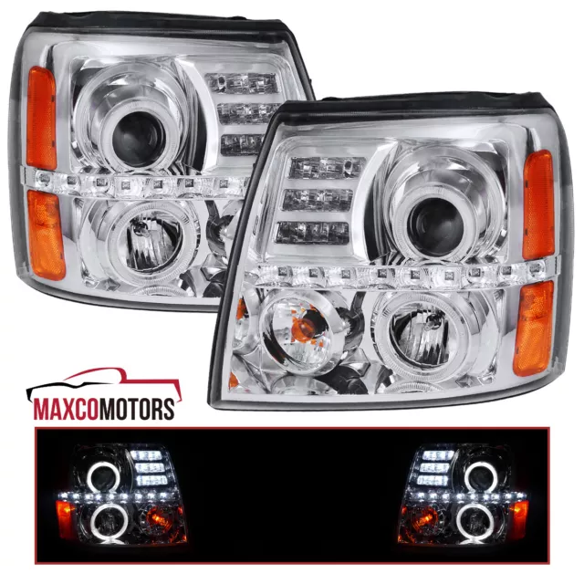 Projector Headlights Fits 2002-2006 Cadillac Escalade LED Halo Headlamps 02-06