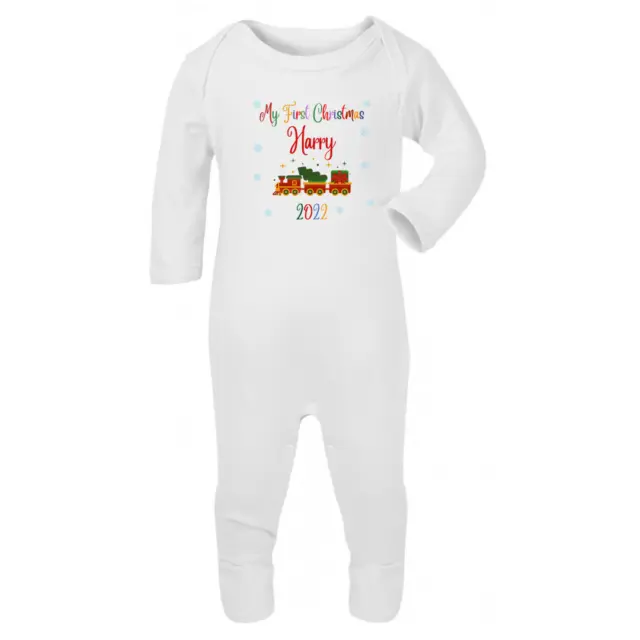 Second Ave Personalised First Christmas Baby Grow White Babygrow Xmas Sleepsuit