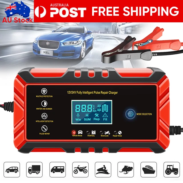 12V-24V Car Battery Charger LCD Automatic Smart Boat Caravan Motorcycle Truck AU