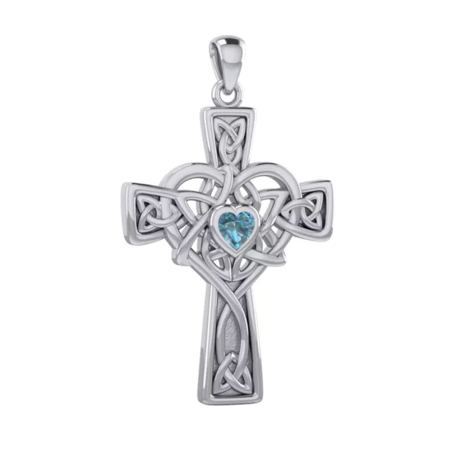 Celtique Coeur Croix Trinité Pierre de Naissance 925 Pendentif Argent Massif Par 3