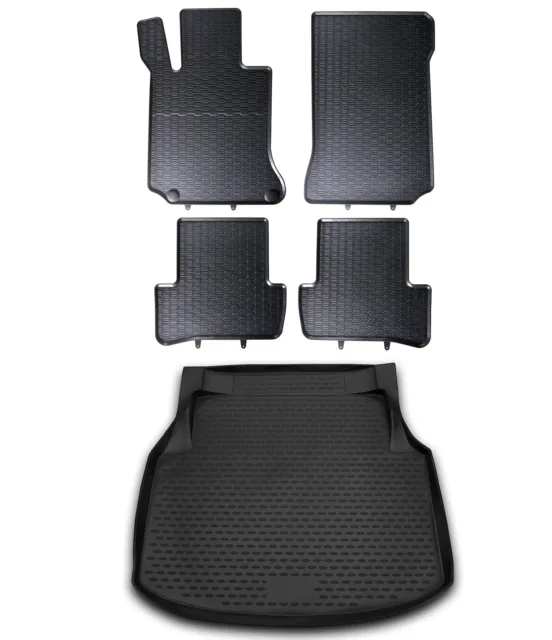 Gummi Fußmatten Kofferraumwanne Set für Mercedes W204 C-Klasse 07- Gummimatten
