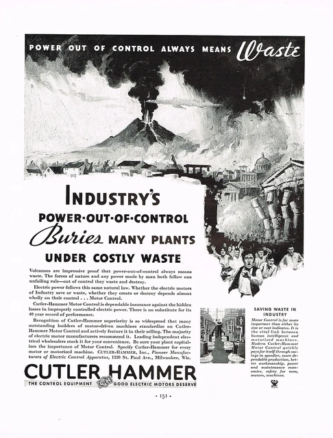 1930S BIG ORIGINAL Vintage Cutler Hammer Motor Control Volcano Art 