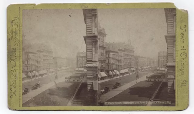 Stereoview photo Clark Street Chicago Webster Albee large 7X4 1870's