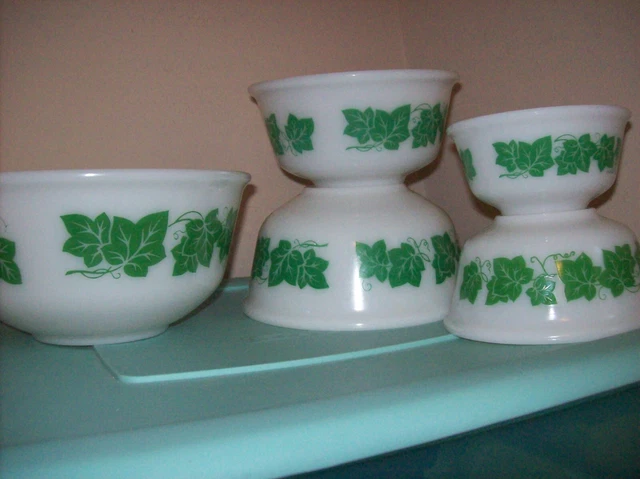 "Juego de 5 cuencos mezcladores vintage Hazel Atlas verde hiedra vidrio de leche 5"" 6"" 7"" 8"" y 9"