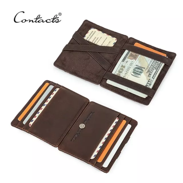 Contacts Men RFID Genuine Leather Magic Wallet Slim Purse 8 Credit Card Holder