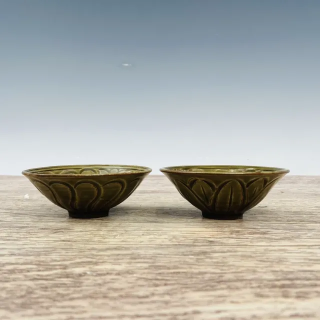 3.8" China antique a pair the tang dynasty Song ceramic kiln Bamboo hat bowl
