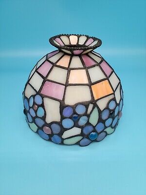 VTG Small Tiffany Style Stained Mosaic slag Glass Leaded floral Lamp Shade