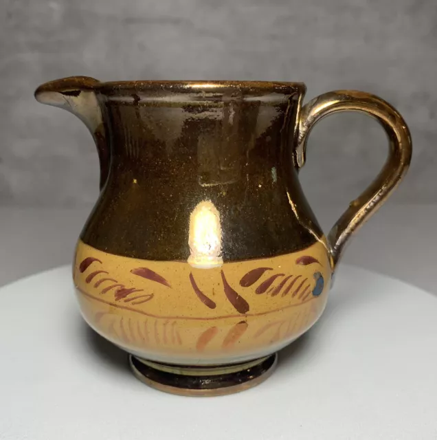 Antique Miniature Georgian Copper Lustreware Pitcher Hand Painted 3"