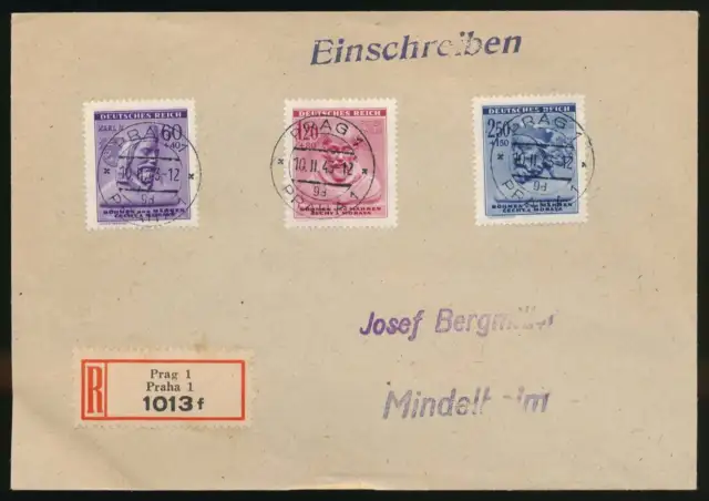 Böhmen und Mähren Nr. 114-116 Satz-Einschreiben Brief PRAG 10.2.43 #126648
