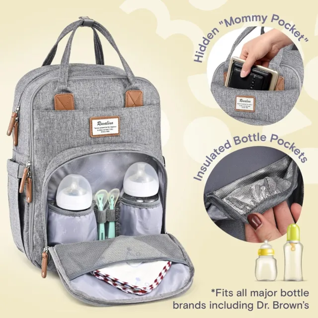 RUVALINO Diaper Bag Backpack, Multifunction Travel Back Pack Maternity Baby Chan 3