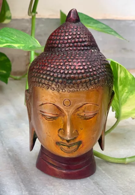 Brass Buddha Statue Festival Gift Buddhism God Head Figurine Meditation Idol