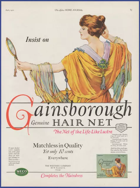 Vintage 1922 GAINSBOROUGH Hair Nets Women's Fashion Decor Roaring 20's Print Ad