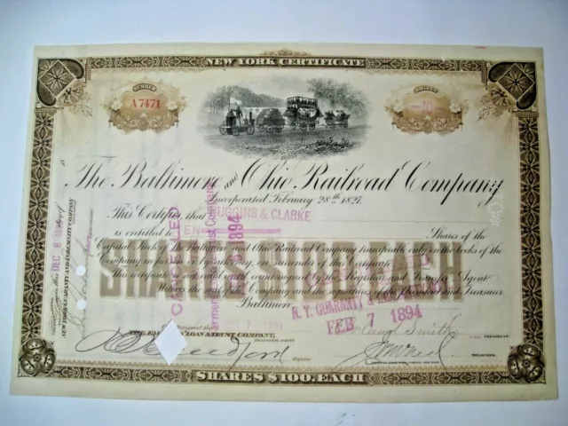 1894 Baltimore & Ohio Railroad Company Stock Certificate
