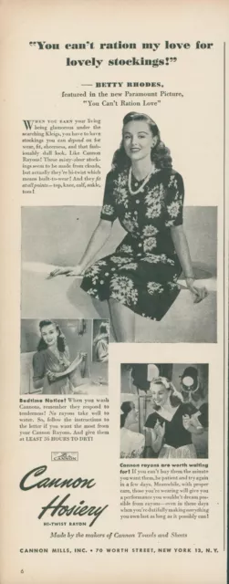 1944 Cannon Hosiery Betty Rhodes You Can't Ration Love Rayon Vtg Print Ad L34