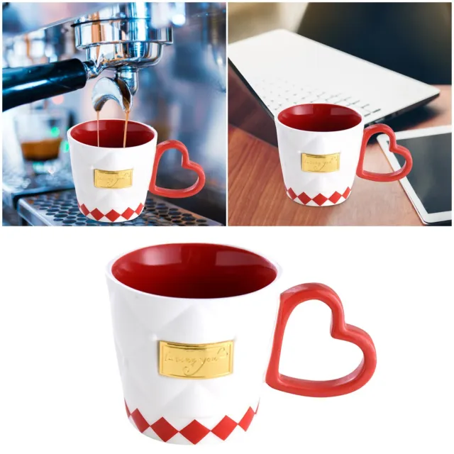 Ceramic Coffee Cup Heart Shaped Handle Office Mug For Lovers Couples GF Gifts