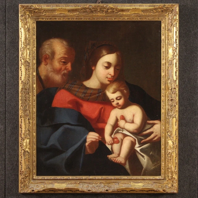 Antigua Sagrada Familia Madonna nino cuadro siglo XVIII pintura oleo lienzo 700