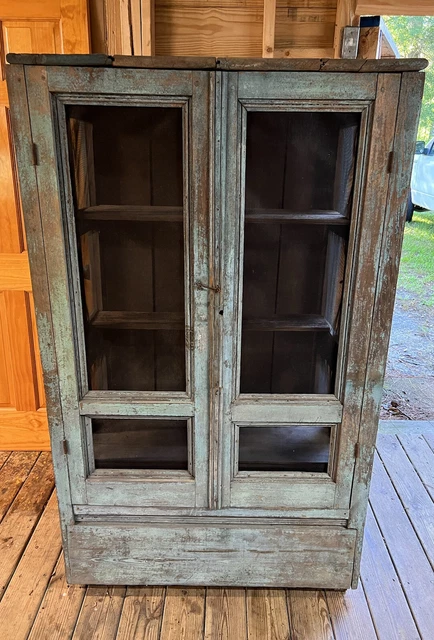 1900s Antique Pie Safe Jelly Cabinet Robin Blue Original Paint￼ Pine S Carolina