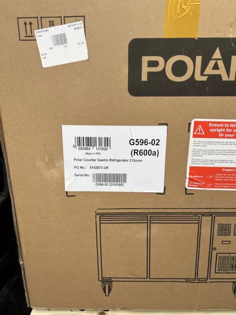 Polar G596 U-series Two Door Counter Gn1/1 Refrigerator - 282 Litre