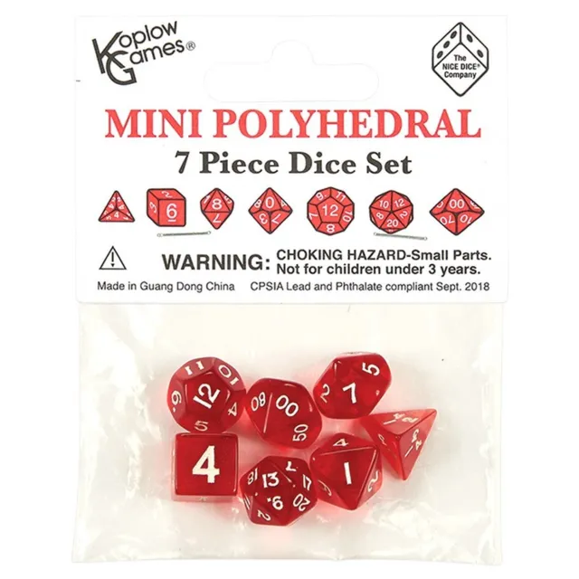 KPL19185 Koplow 7-Set Mini dice: Polyhedral : Translucent: Red/White
