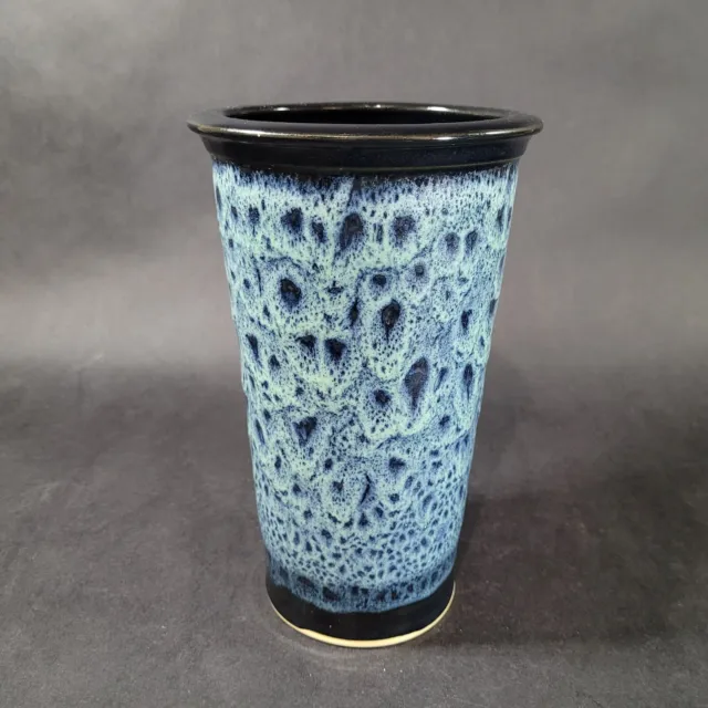 Vintage Studio Art Pottery Blue Drip Glaze Vase Artist Signed 8.25" tall