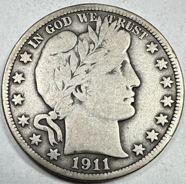 1911 Barber Liberty Head Silver Half Dollar Choice Vg+ Beautiful Original Coin