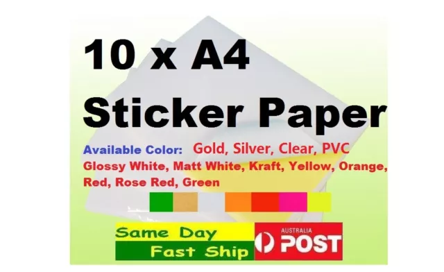 10x A4 sticker label self adhesive sticky paper gold silver transparent AU Local