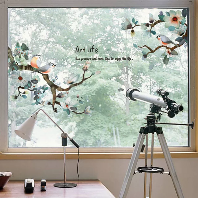Stained Window Privacy Film Static Cling Flower Pattern Glass Sticker Home Decor