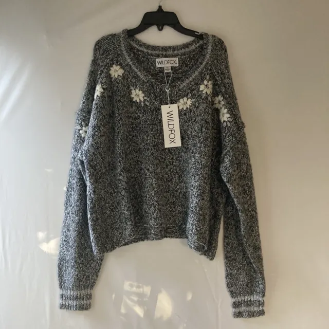 Wildfox Flower Field  Sweater Size Medium Embroidered Knit  NWT Oversized