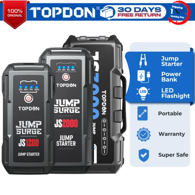 TOPDON Car Booster 1200/2000/3000 Amp 12V Lithium Jump Starter Box  Portable