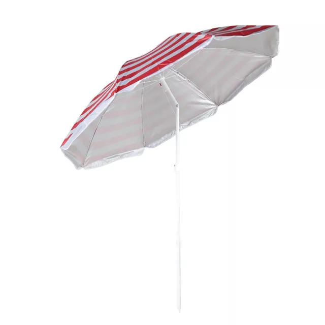 Striped Tilting Umbrella Red Garden Parasol Sun Shade Protection for Beach Patio