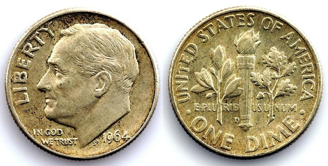 USA - One Dime Roosevelt. 1964-D. UNC Sc- Silver 0.0882oz