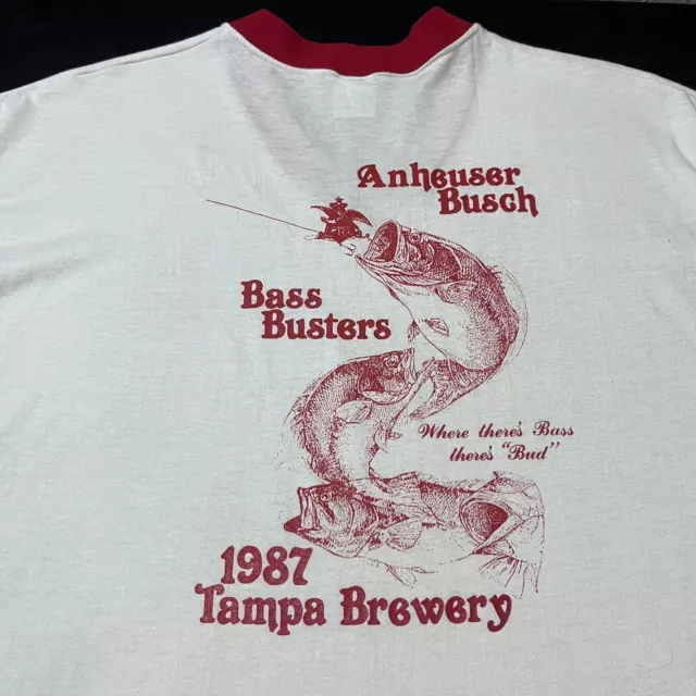 Vintage Budweiser Shirt 1980s Ringer Fishing Big Mouth Bass Anheuser Busch Promo