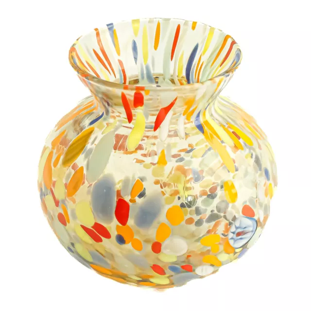 Murano Vase en Verre Ou Bougeoir Jaune Multi Coloré Main Fabriqué Millefiori