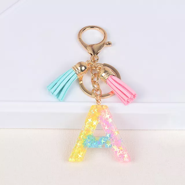 Tassel Key Chain Crystal Glue Star Sequins 26 English Letters Key Chain Pendant